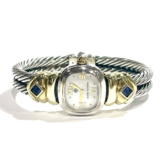 DAVID YURMAN 14K Gold & Sterling Silver Double Cable Watch w/ Amethyst Stones - Picture 1 of 8
